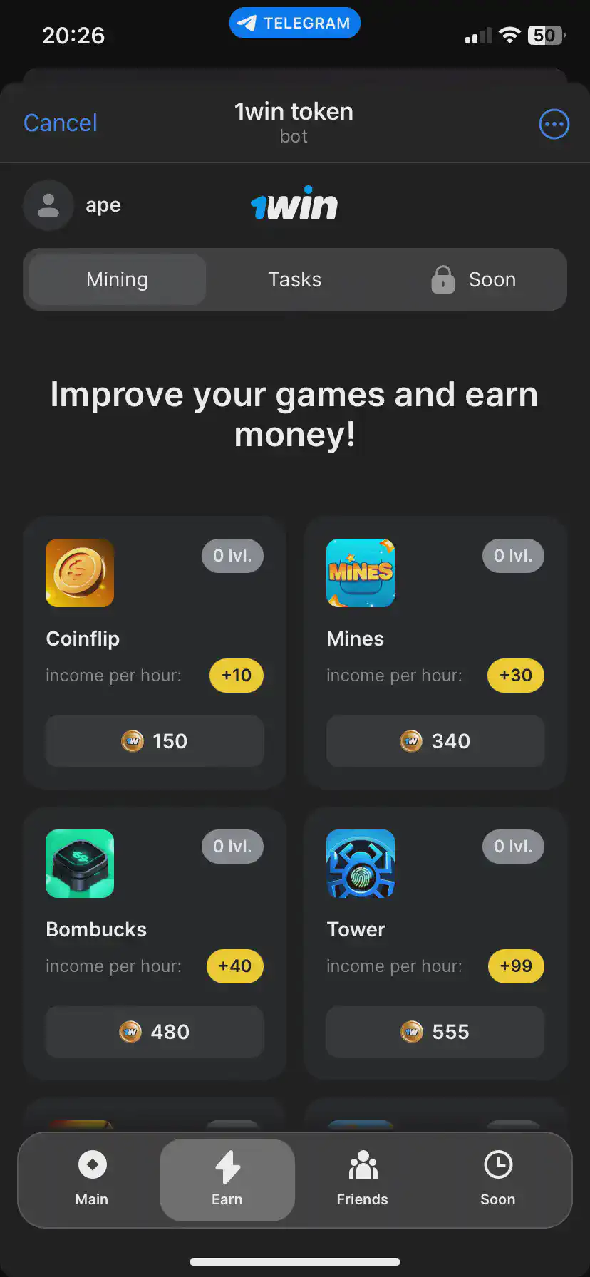 1win Token Mining